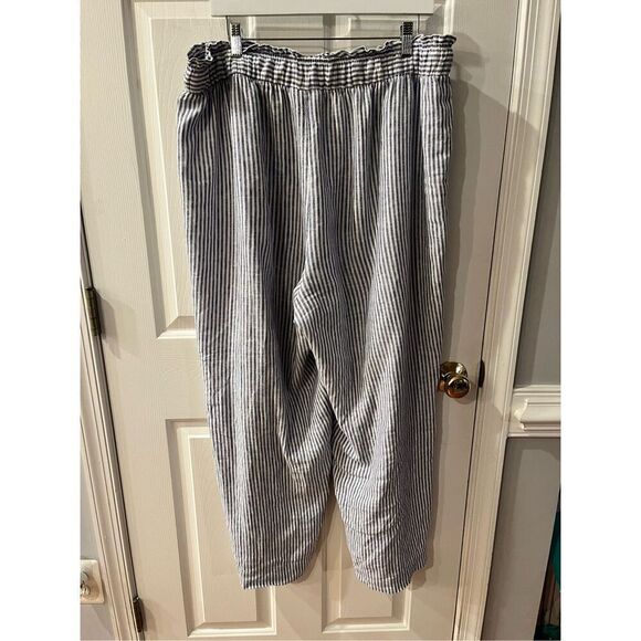 Lane Bryant White & Blue Stripe Linen Blend Elastic Waist Beach Pants sz 16 S NW - Picture 7 of 8